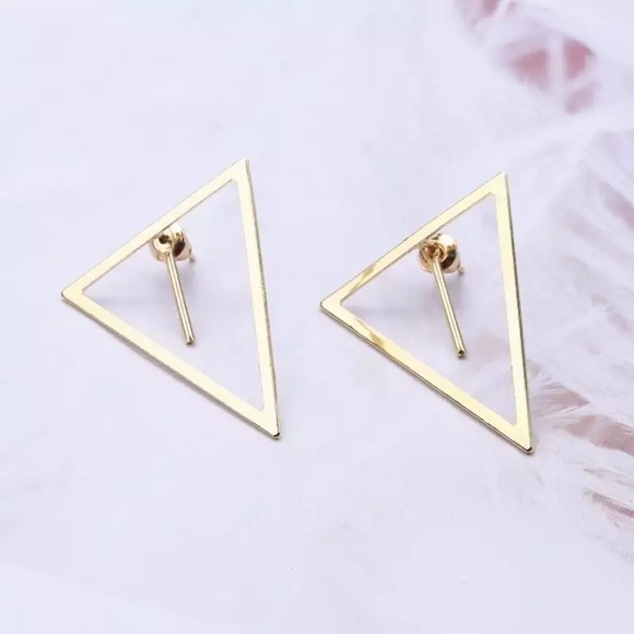 “Zara” Triangular Unique Geometric Edgy Stud Gold Minimalist Statement Earrings - Picture 2 of 5